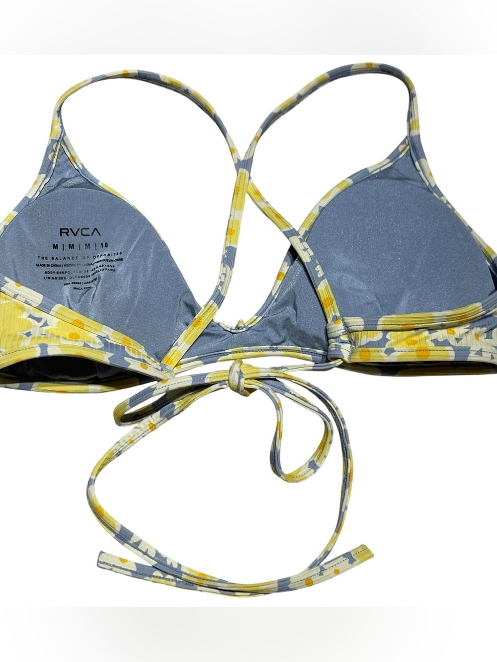 RVCA women's medium bikini top yellow & blue floral print - Picture 3 of 6